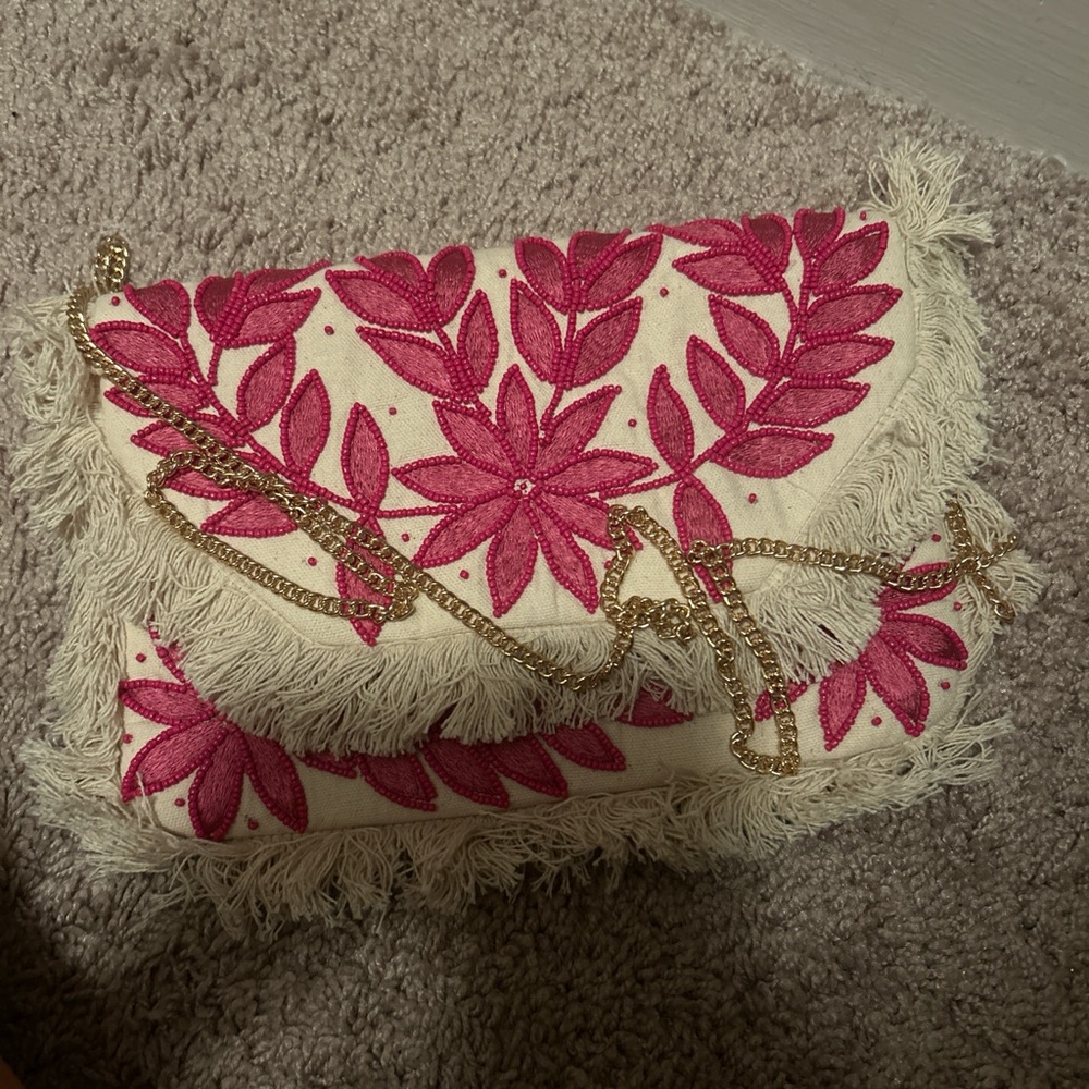 Elegant Pink and Cream Embroidered Women's Bag